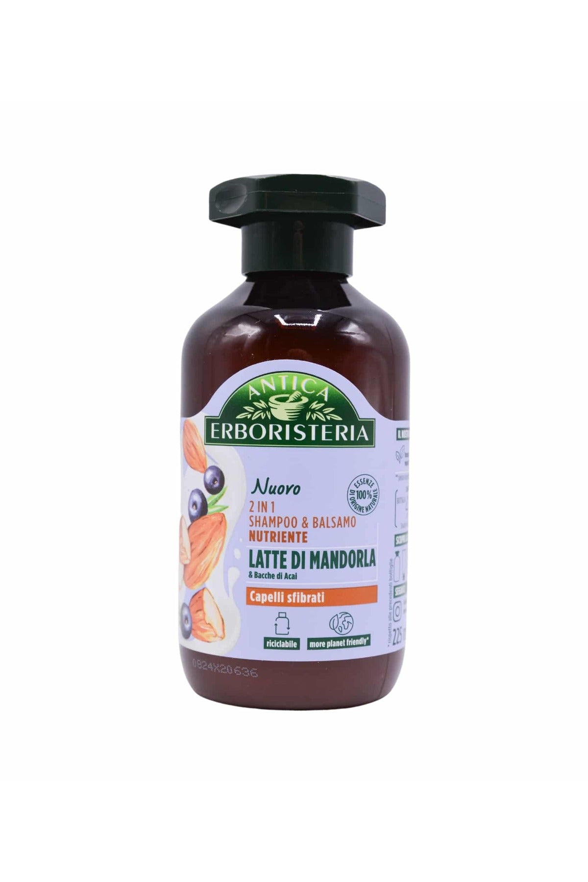 Antica Erboristeria Șampon și Balsam 2in1 Nutritiv cu Lapte de Migdale și Acai Import Italia, Păr Uscat, 225 ml