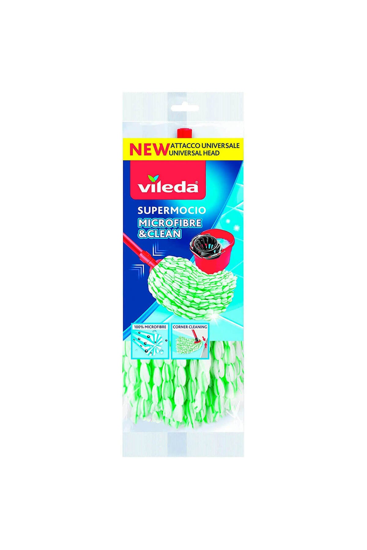 SuperMocio Microfibre & Clean, Rezerva Mop Fuior, Atasament Universal, Elimina 99% din Bacterii