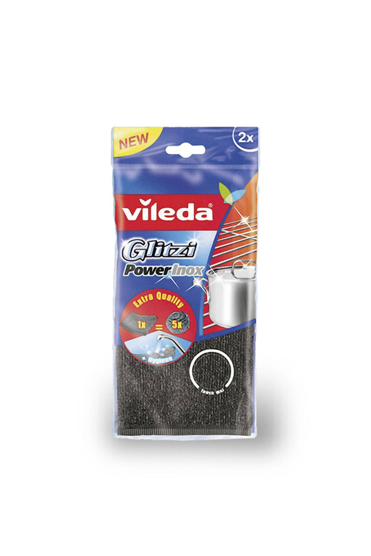 Vileda Glitzi Power Inox Burete de Vase, 2 Buc, Ideal pentru Gratare si Tigai