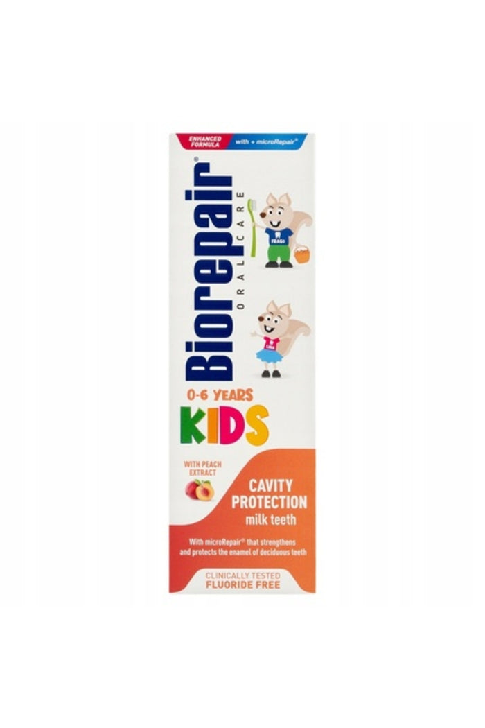 Pastă de dinți, Biorepair, Piersică pentru copii, Protecție dentară fără fluor, Aromă senzorială de piersică, 50 ml