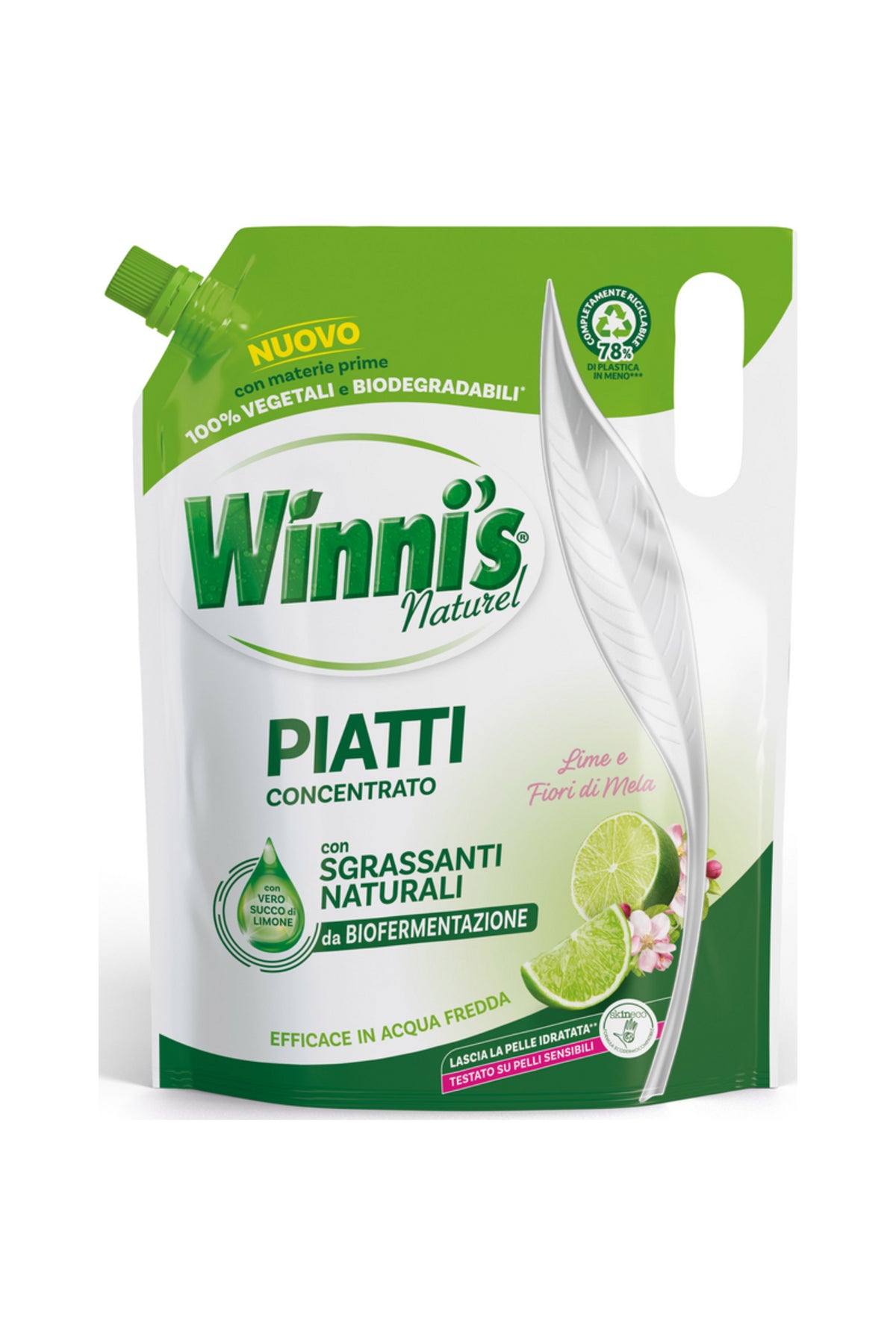 Winni's Naturel Detergent Vase de Spălat Manual Concentrat Import Italia, Lime și Flori de Măr, 900 ml