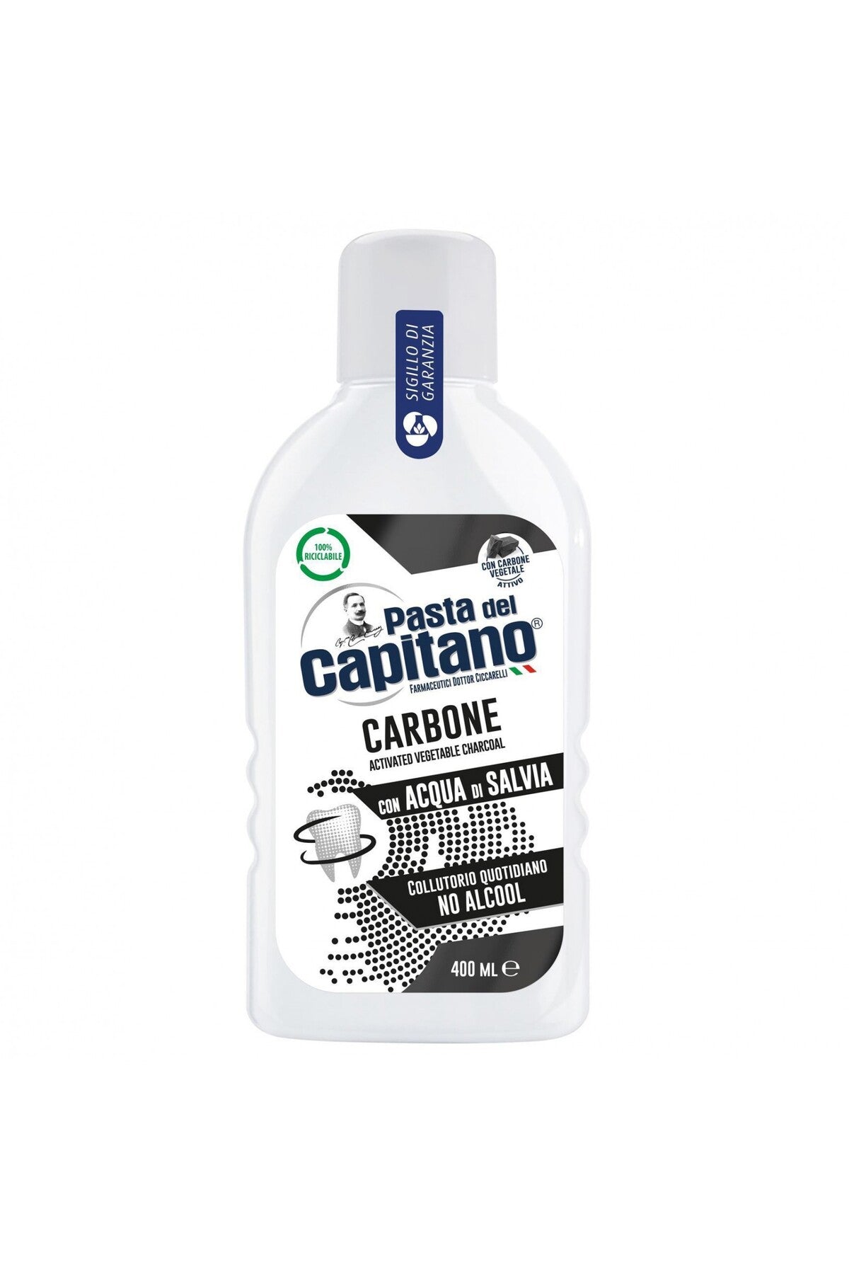 Pasta del Capitano Apă de Gură cu Cărbune pentru Albire, 400 ml, Import Italia
